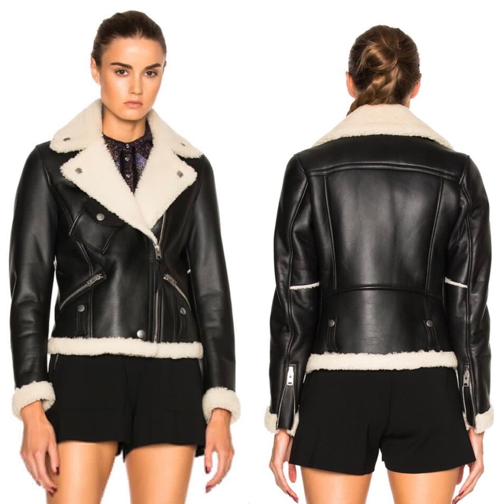 COACH Shearling Moto Leather Jacket 100% Lambswool NEW Size 4 - Picture 8 of 14